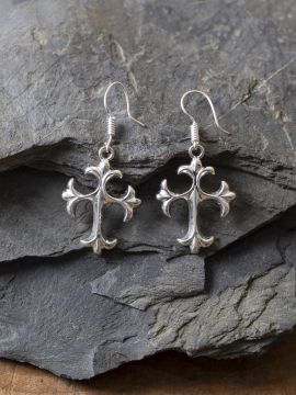 Silver-plated paw cross earrings