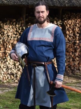 Viking tunic with embroidery blue