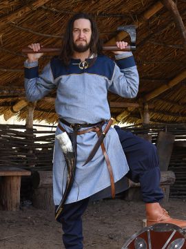 Viking tunic with herringbone pattern blue