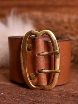 Leather belt with brown brass buckle