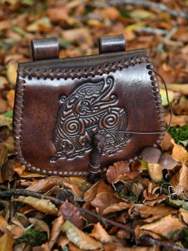 brown belt pouch with dragon embossing