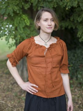 Summer blouse in rust red cotton S