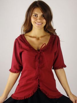 Short sleeve blouse with lace red