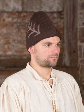 Felt hat with feather pattern brown