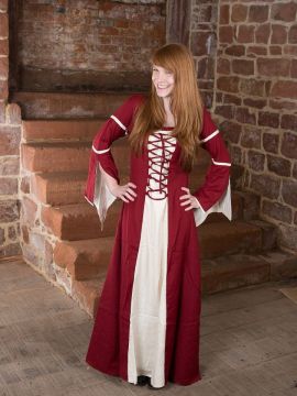 Dress with trumpet sleeves, natural red XXXL