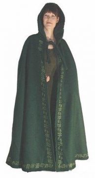 Wool cape with embroidery and long hood black