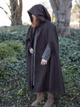 Hooded cape with arm slits brown