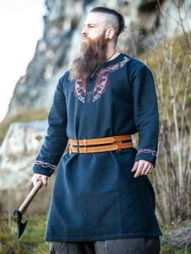 Viking tunic Snorri with embroidery red-nature