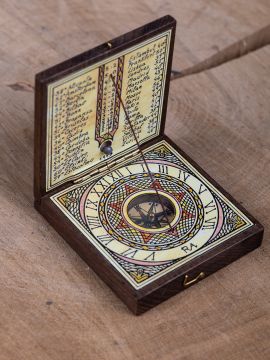 Folding sundial compass rose with compass