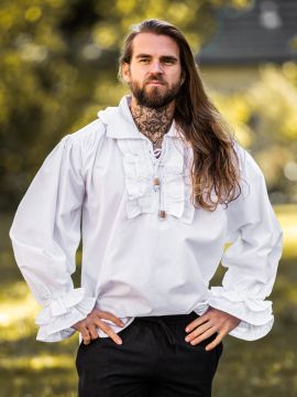 white ruffled shirt