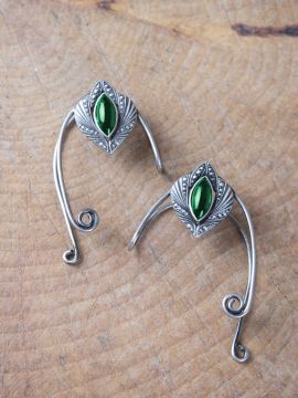 Ear clips with green stone Left ear