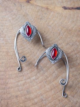 Ear clips with red stone