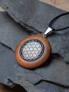 Flower of life pendant made of wood and stainless steel