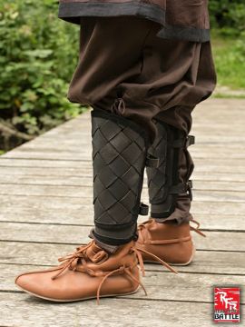 Viking greaves made from black leather