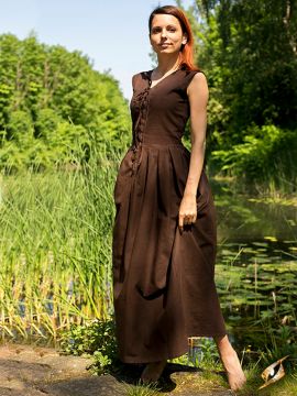 Simple lace-up dress dark brown M