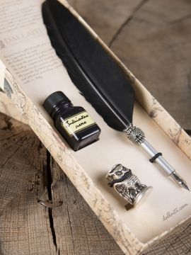 Calligraphy set "Owl" with black feather