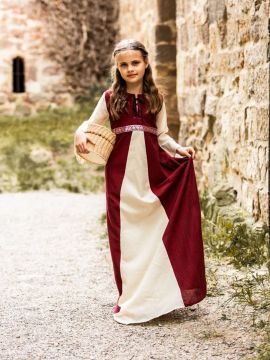 Children's dress "Piccolina" red-nature 128/134