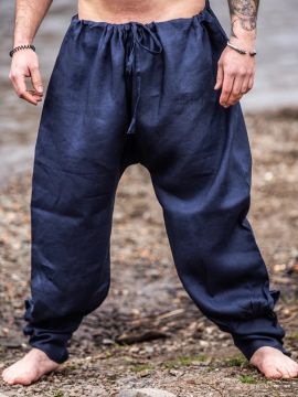 Viking rush pants Wodan made of linen dark blue