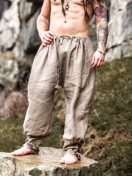 Viking rush pants Wodan made of linen stone gray