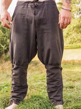 Brown trousers with leg lacing