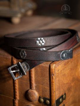 Leather belt tungsten dark brown