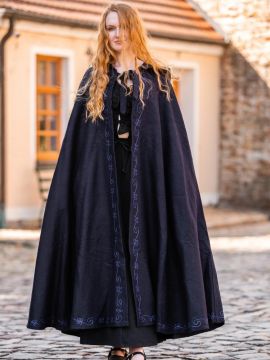 Wool cape with embroidery, blue