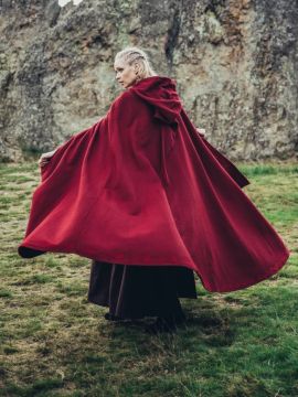 Wool cape with embroidery red