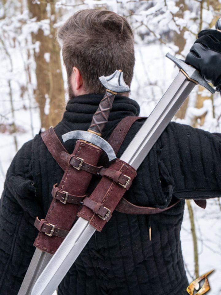 Double sword holder for LARP brown