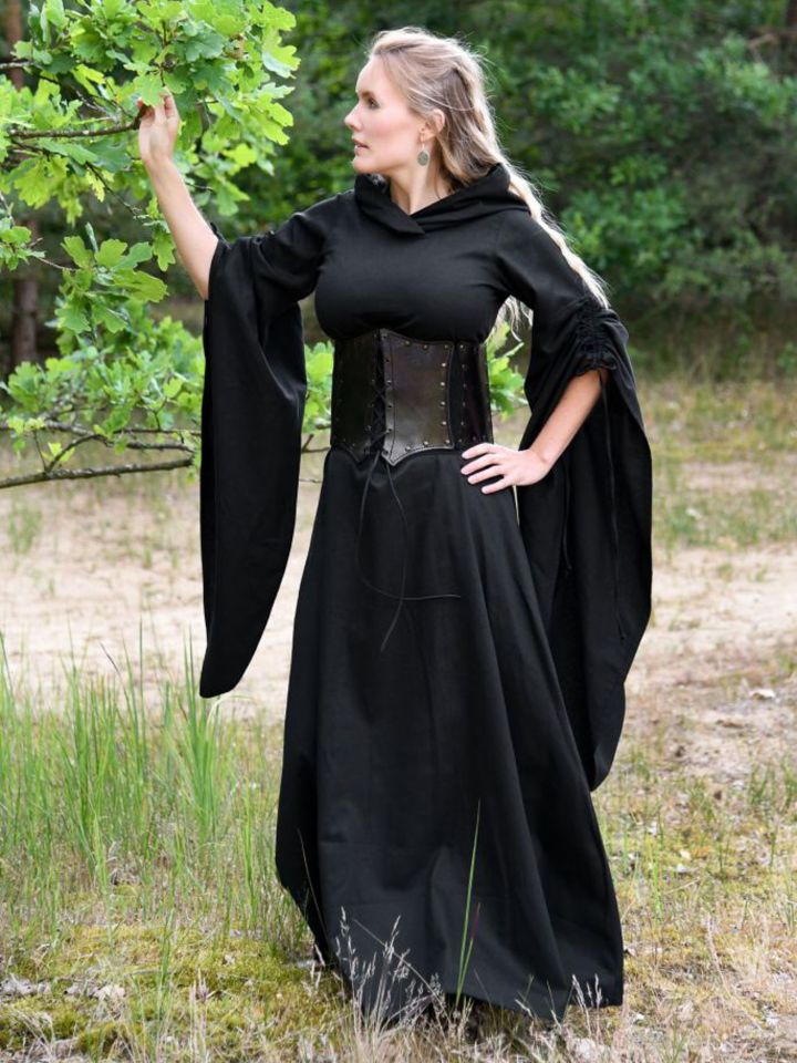 Medieval dress Isra with hood black M