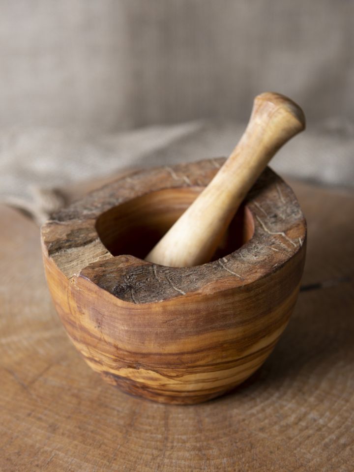 Olive wood mortar large