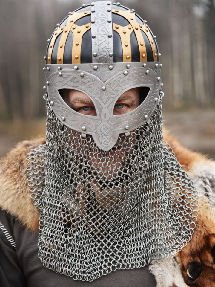 Viking spectacle helmet with richly decorated brow