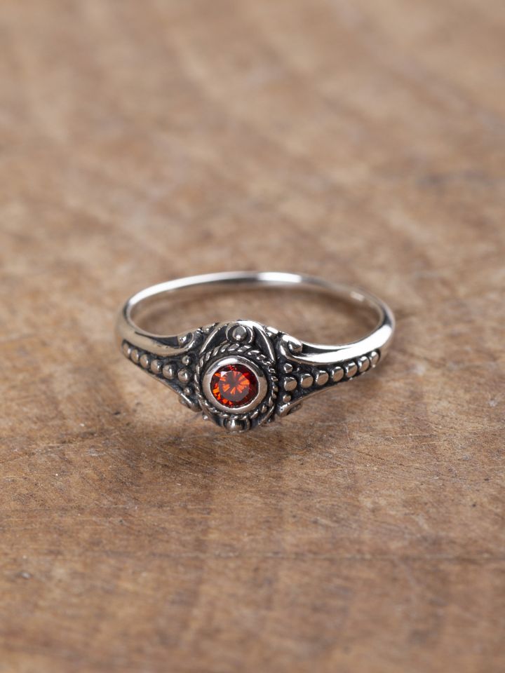 Viking silver ring with red zirconia 56