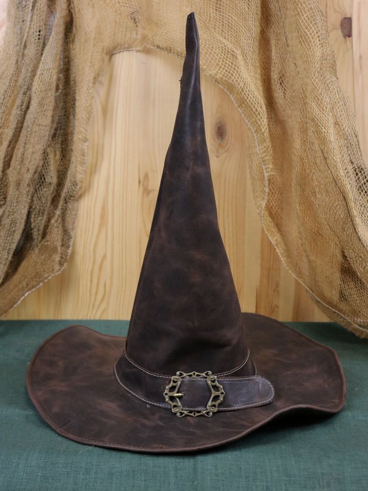 Wizard hat made of brown leather L