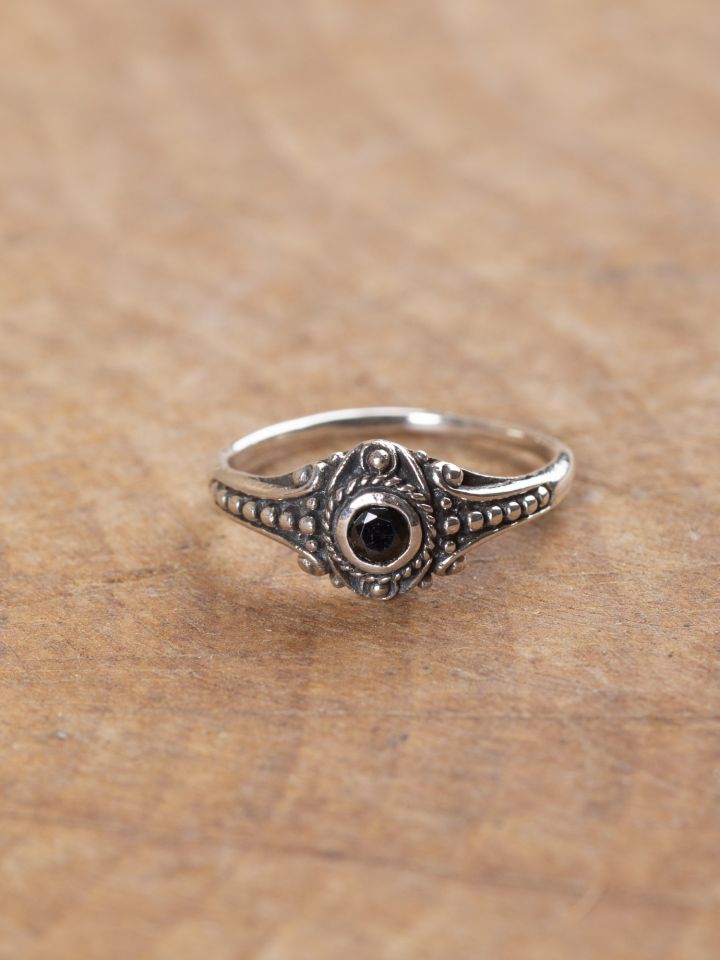 Viking silver ring with black zirconia 56