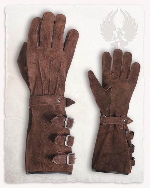 Kandor gauntlet gloves with buckles brown