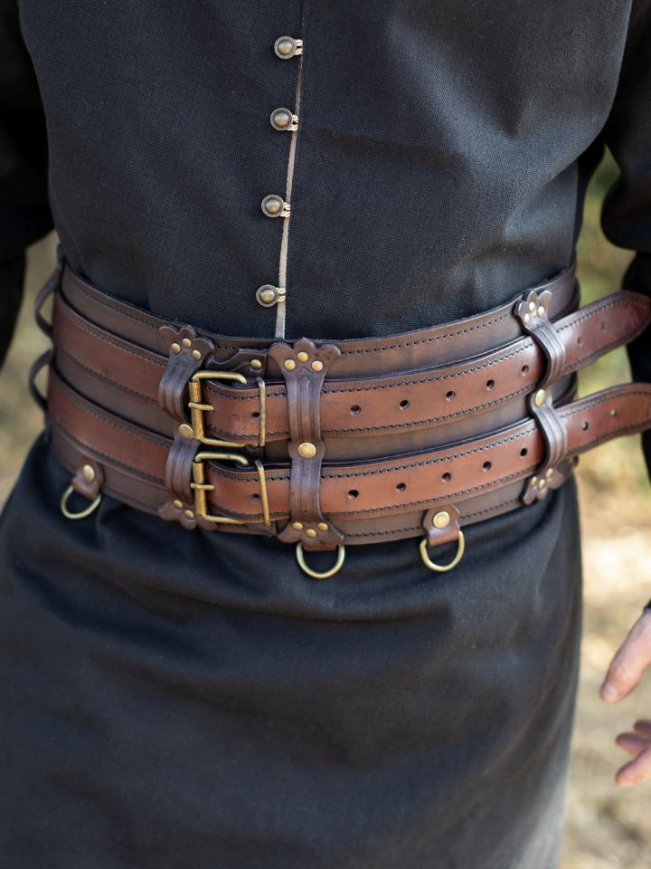 Elegant brown double belt L/XL