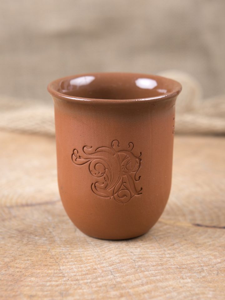 Clay mug 0.1 l with initial "Ritterladen"