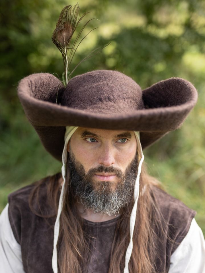 Felt hat with wide brim, brown