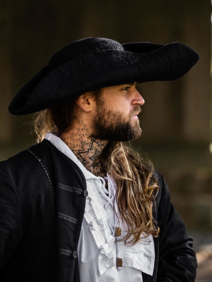 Tricorn hat made of wool felt black