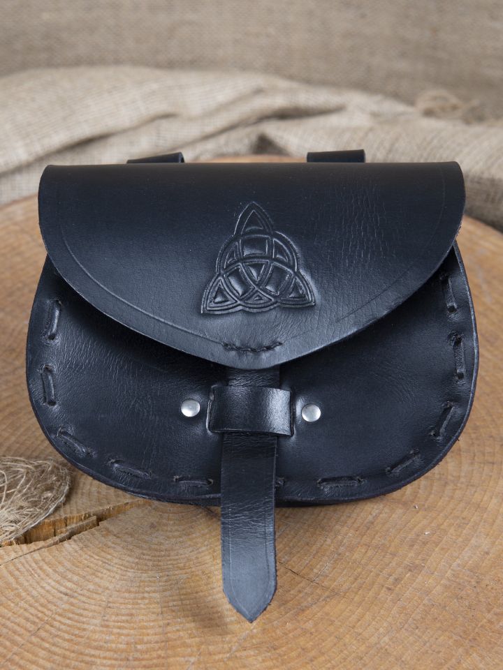 Leather belt pouch with Celtic embossing black