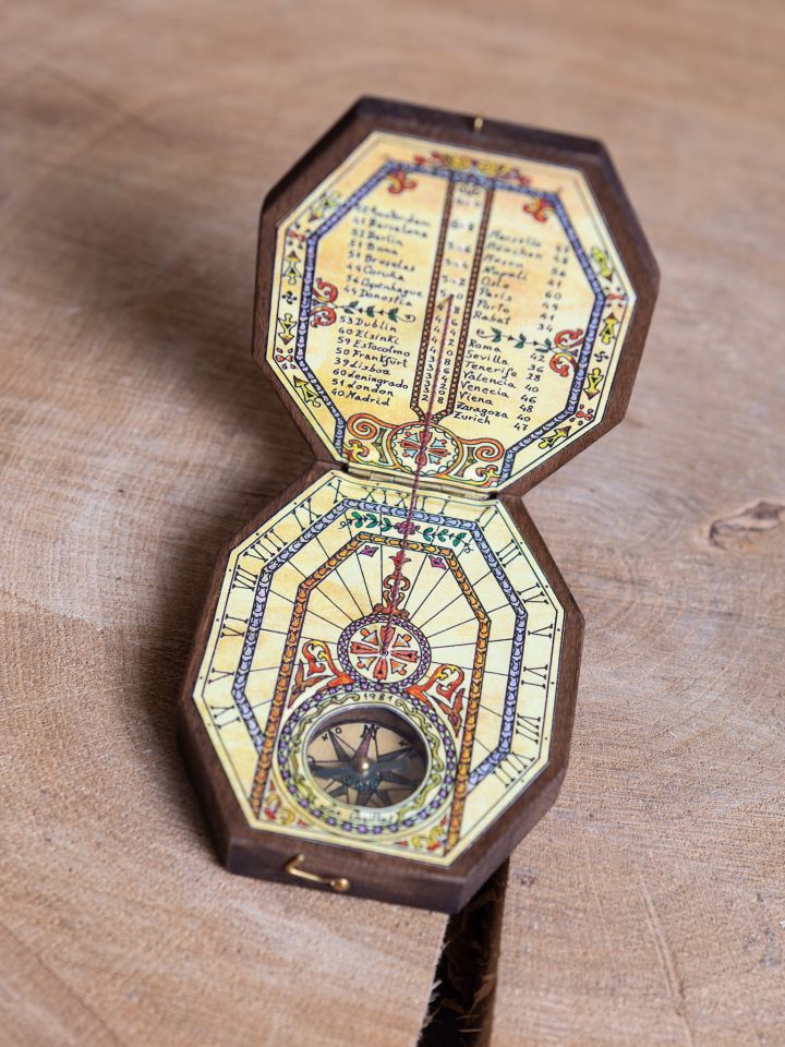 Octagon folding sundial with compass