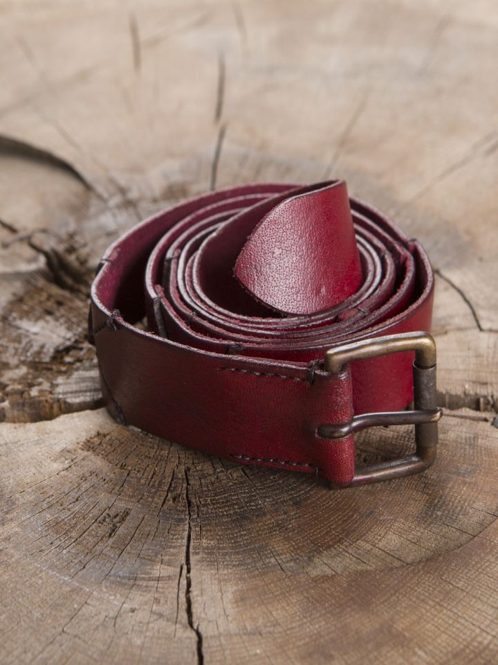 Long belt with decorative stitching red