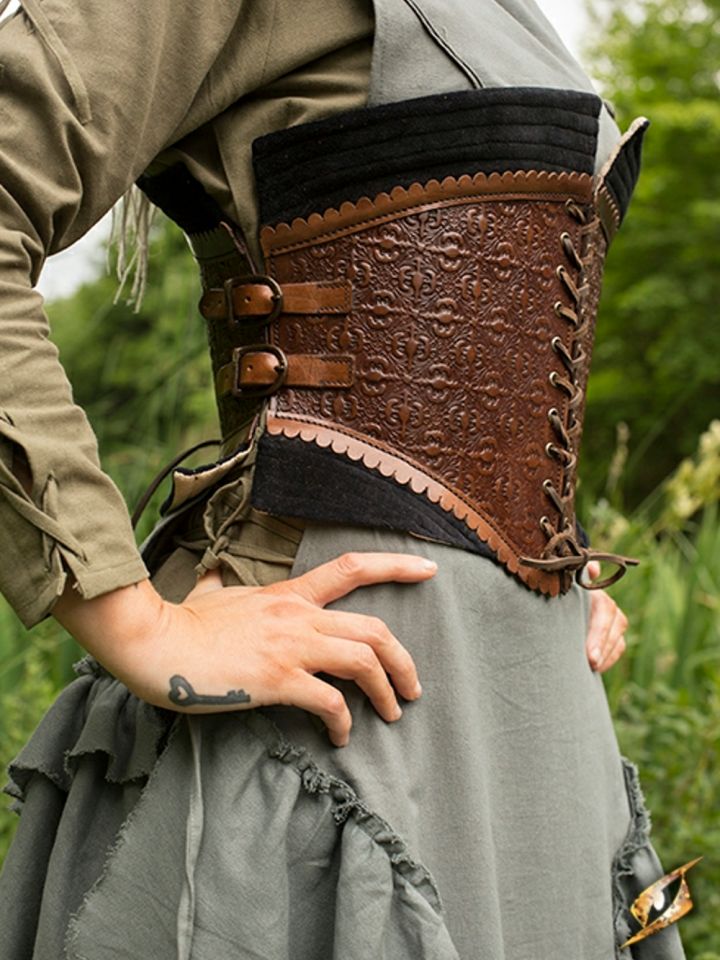 Embossed corset belt black-brown