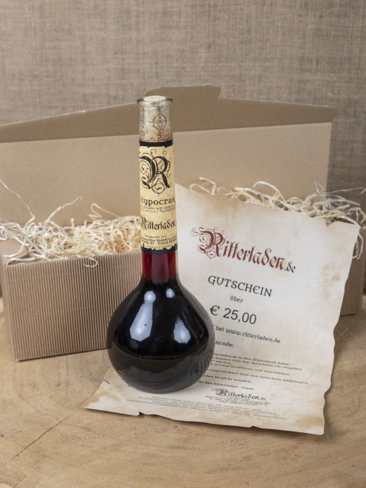 Gift box with spiced wine and shopping voucher