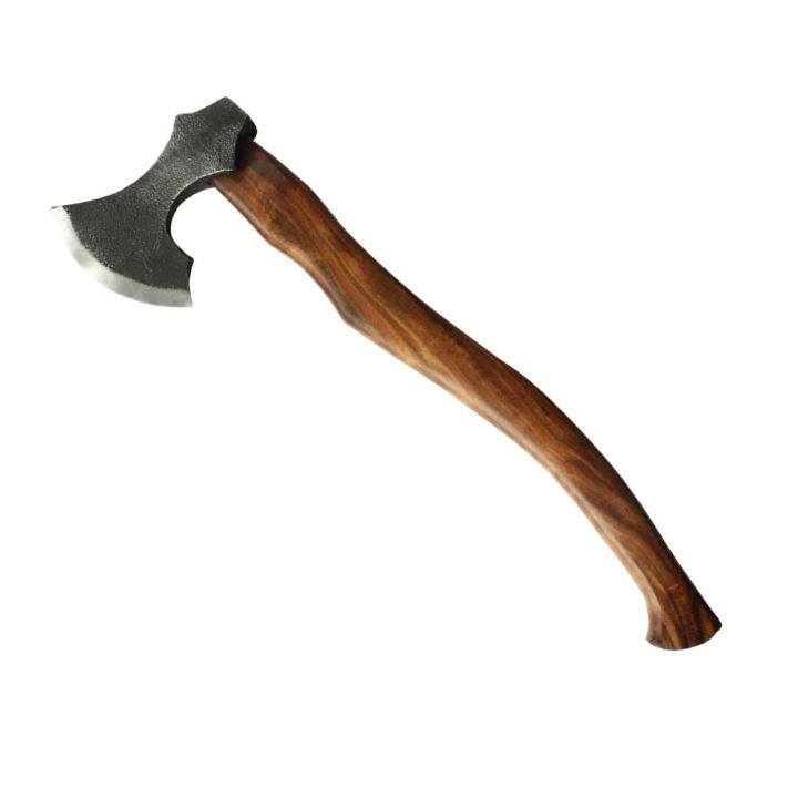 Axe with curved wooden handle