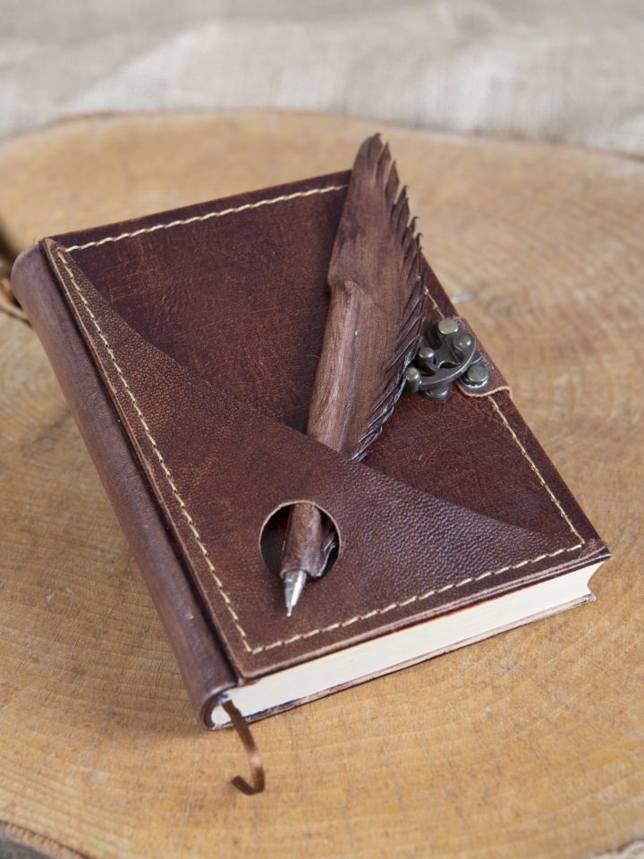 Leather book with pen holder brown small