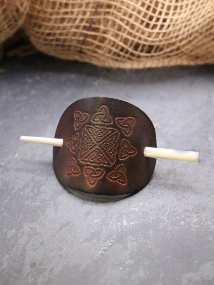 Leather hair clip with bone pin