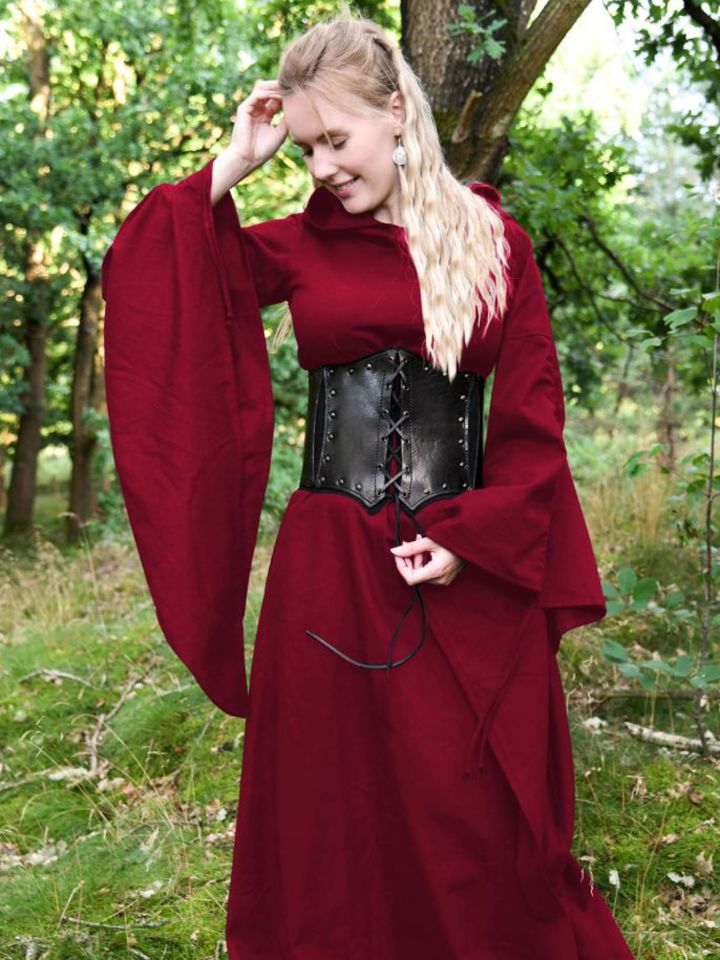 Medieval dress Isra with hood red