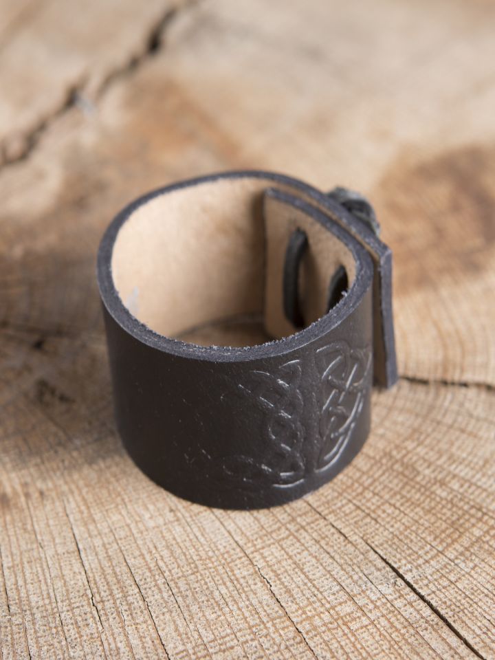 Leather bracelet with Celtic embossing, black