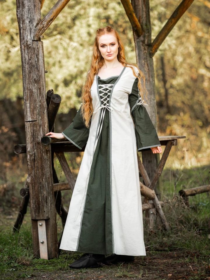 Medieval dress Amalia nature/green L